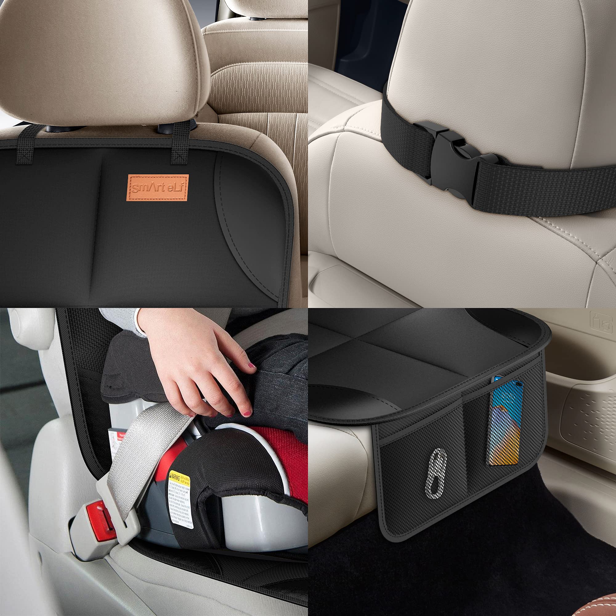Smart eLf 1680D Material Child Seat Protection Mat, Anti-Slip, Waterproof, Car Seat Protector, Seat Protector (Set of 2), Car Accessories, Storage, Pockets, etc