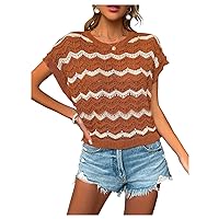 Verdusa Women's Dolman Sleeve Hollow Out Striped Knit Sweater Round Neck Tops