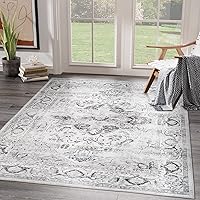 Area Rug 6x9 - Anti-Slip Backing Washable Rug - Stain Resistant Rugs for Living Room,Bedroom & Dining Room,Vintage Printed Area Rugs (Ivory/Gray,6'x9')