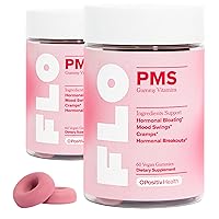 FLO PMS Gummies for Women - Proactive PMS Relief - Targets Hormonal Breakouts, Bloating, Cramps, & Mood Swings with Chasteberry, Vitamin B6, & Lemon Balm - PMS Gummies (Pack of 2)