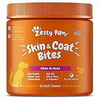 Skin & Coat Bites for Dogs – Fish Oil Soft Chews with Omega-3 Fatty Acids EPA & DHA - Skin, Coat, Antioxidant & Immune Support - Bacon - 90 Count