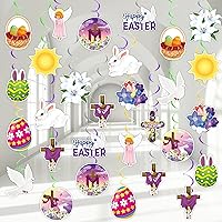 60pcs Easter Party Decorations He is Risen Hanging Swirls Easter He is Risen Foil Swirls Ceiling Hanging Decor Religious Cutouts Spring Party Supplies for Easter Christian Home School Ornament Favor