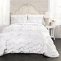 Lush Decor Kemmy Quilt Ruffled Textured 3 Piece Full Queen Size Bedding Set, White
