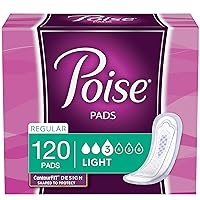 Poise Incontinence Pads, Light Absorbency, Regular Length, 120 Count