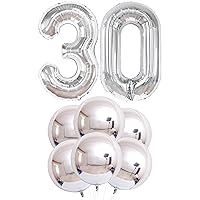 KatchOn, Large Metallic Silver Balloons - Pack of 8 | 4D Balloons, Silver 30 Balloons | Silver 30 Balloon Numbers Set for Bachelorette Party and 30th Birthday Decorations for Women