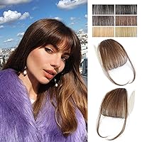 Bangs Hair Clip in Bangs 100% Human Hair Extensions Wispy Bangs French Bangs Fringe with Temples Hairpieces for Women Clip on Air Bangs Curved Bangs for Daily Wear (Wispy Bangs, Medium Brown)