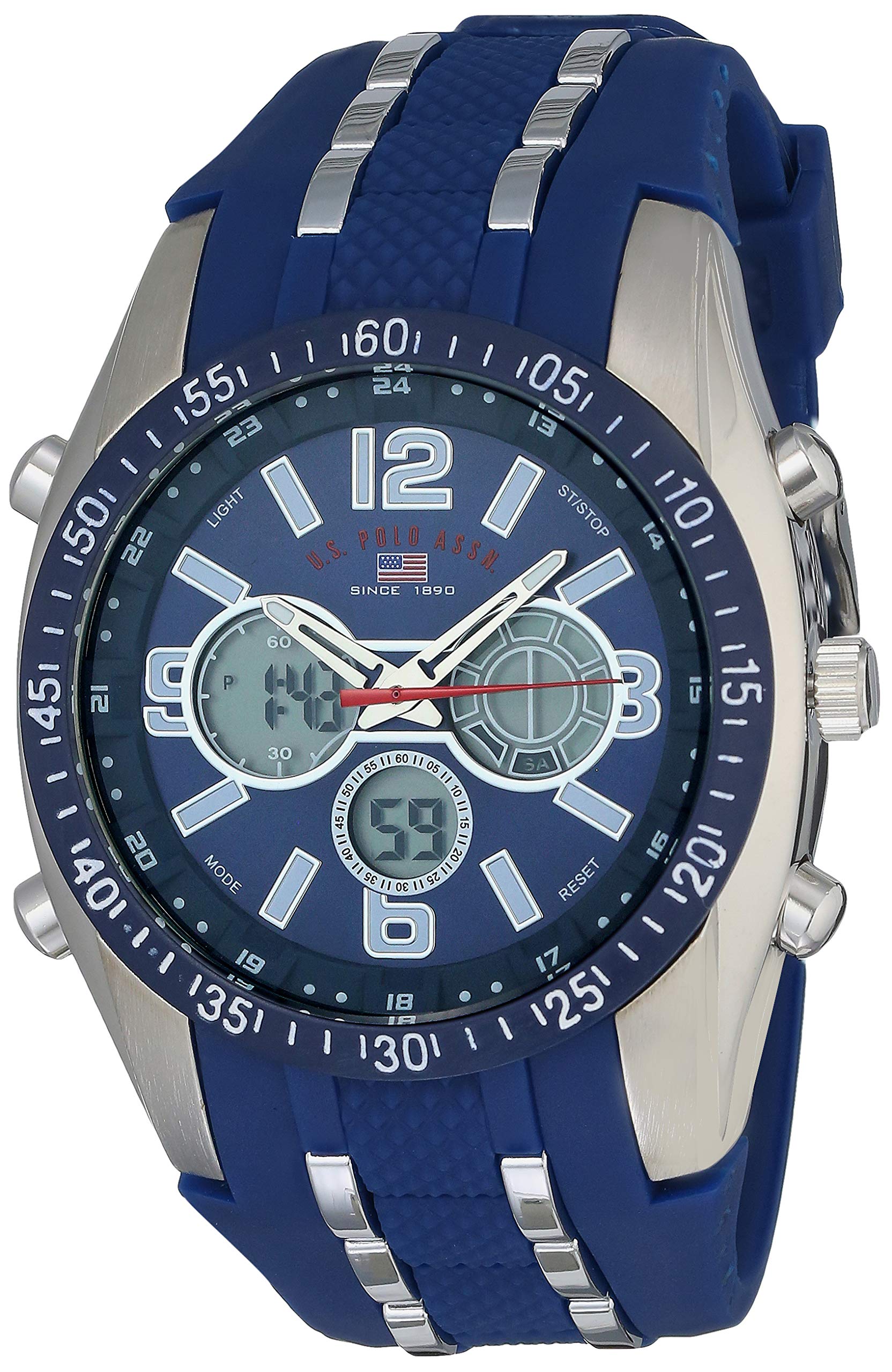 U.S. Polo Assn. Sport Men's US9284 Blue and Silver-Tone Analog/Digital Chronograph Watch