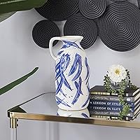 Deco 79 Ceramic Handmade Vase with Blue Leaf Design, 7