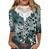 Womens Tops Loose Fit Printed 3/4 Sleeves Round Neck Ladies Shirts Comfort Blouses Summer 2024 Tee Shirts