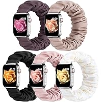 5 Pack Scrunchie Band Compatible for Apple Watch Band 38mm 40mm 41mm 42mm 44mm 45mm,Soft Cute Printed Elastic Cloth Wristband for Women for iWatch Series 8 7 6 5 4 3 2 1 SE