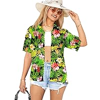 HAPPY BAY Hawaiian Shirts Womens Blouse Button Down Short Sleeve Summer Holiday Beach Party Vacation Tops for Women