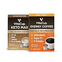 VitaCup Keto Max & Light Roast Energy Coffee Pods 34 ct Bundle Vitamin infused Recyclable Single Serve Pods Compatible with K-Cup Brewers Including Keurig 2.0