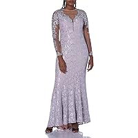 Cachet Women's Long Sleeve Embellished Beaded and Lace Gown