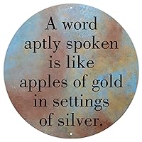 Metal Tin Sign A Word Aptly Spoken Is Like Apples of Gold In Settings of Silver Metal Plaque Tin Sign Bible Verse Christian Scripture Vintage Retro Round Metal Signs For Living Room Kitchen Porch