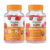 Lifeable Vitamin D3 + Vitamin K2 Kids + Probiotic 2 Billion CFU Kids, Gummies Bundle - Great Tasting, Vitamin Supplement, Gluten Free, GMO Free, Chewable Gummy