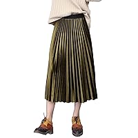 Women's Gold Velvet Pleated Fashion Long Skirt