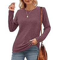 Long Sleeve Shirts for Women Round Neck Casual Lightweight Tunic Tops