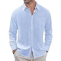 J.VER Men's Linen Shirts Casual Button Down Long Sleeve Shirt Solid Spread Collar Summer Beach Shirts with Pocket