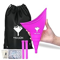Micción Female Urinal - Leakproof Pee Cup for Women - Reusable & Hygienic Portable Urinal Funnel, Pee while standing. Road trips, Camping, Post Surgery Urination Device With Discreet Bag (Purple Pink)