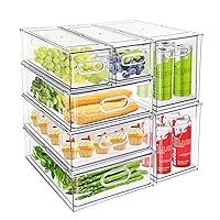 Eanpet 7Pack Clear Fridge Drawer Organizer Pull out Bins Stackable Refrigerator Organizer Bins with Handle for Kitchen Cabinet Organization Divided Produce Saver Container for Fruit Veggie Egg