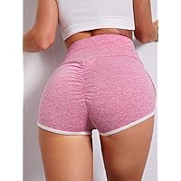Shorts for Women Shorts Women's Shorts Wide Waistband Contrast Binding Marled Knit Shorts Shorts (Color : Pink, Size : Medium)