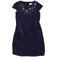 Girls 7-16 Sleeved Sheath Dress With Bursts Of Beading Detail