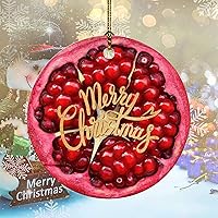 Merry Christmas Fruit Pattern Pomegranate Ceramic Ornament Christmas Tree Ornaments Hanging Accessories Double Sides Printed Ceramic Porcelain with Gold String for Christmas Trees Elegant Decor 3
