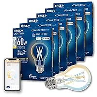 Cree Connected Max Smart Led Vintage Glass Filament Bulb A19 60W Tunable White, 2.4 Ghz, Compatible With Alexa And Google Home, No Hub Required, Bluetooth + Wifi, 6Pk, Clear, Cma19-60W-Al-9Tw-Gl-Mp