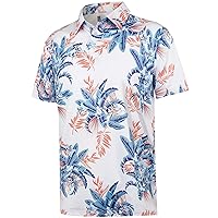 Mens Golf Polo Shirt Hawaiian Polo Shirts for Men Moisture Wicking Dry Fit Soft Breathable Short Sleeve 4-Way Stretch
