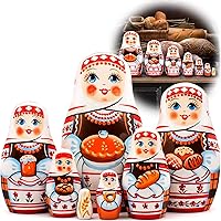 AEVVV Russian Nesting Dolls Set of 7 pcs - Matryoshka Dolls in Slavic Clothing - Slavic Decor - Thank You Hospitality Gift - Handmade Folk Art Dolls - Rustic Home Decor