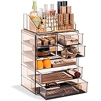 Sorbus Clear Cosmetic Makeup Organizer - Make Up & Jewelry Storage Case Display for Dresser, Bathroom, Vanity (3 Large, 4 Small Drawers, Bronze Glow)