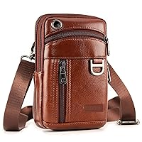 Leather Cell Phone Shoulder Holster,Hip Bum Pack Pouch for Men,Vertical Holster Belt Clip Pouch,Carrying Case with Card Slots Compatible with iPhone (Brown)