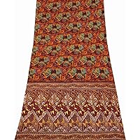 Indian Saree Brown Silk Blend Recycled Fabric Vintage Floral Printed Sari Art Craft