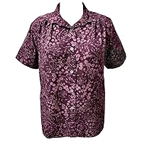 Women's Plus Size Short Sleeve Button-Front Tunic with Shirring