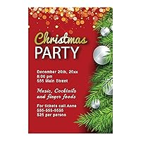 30 Invitations Christmas Holiday New Year Party Red Silver Tree Personalized Photo Paper