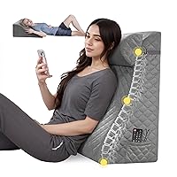 Reading Pillows for Sitting in Bed Adult Back Pillow for Bed Sitting Up, Back Support Pillow for Bed with Adjustable Roller, Foam Wedge Pillow for Neck, Lumbar, Back, Gray, 20 * 12 * 26IN