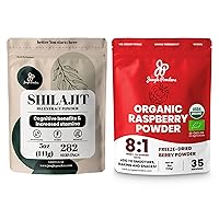 Superfood Bundle: 5oz Raw Shilajit & 5oz Organic Raspberry Powder Combo - Men's Energy Support, Immune Boost, USDA Certified Freeze-Dried Red Raspberries for Baking, Smoothies