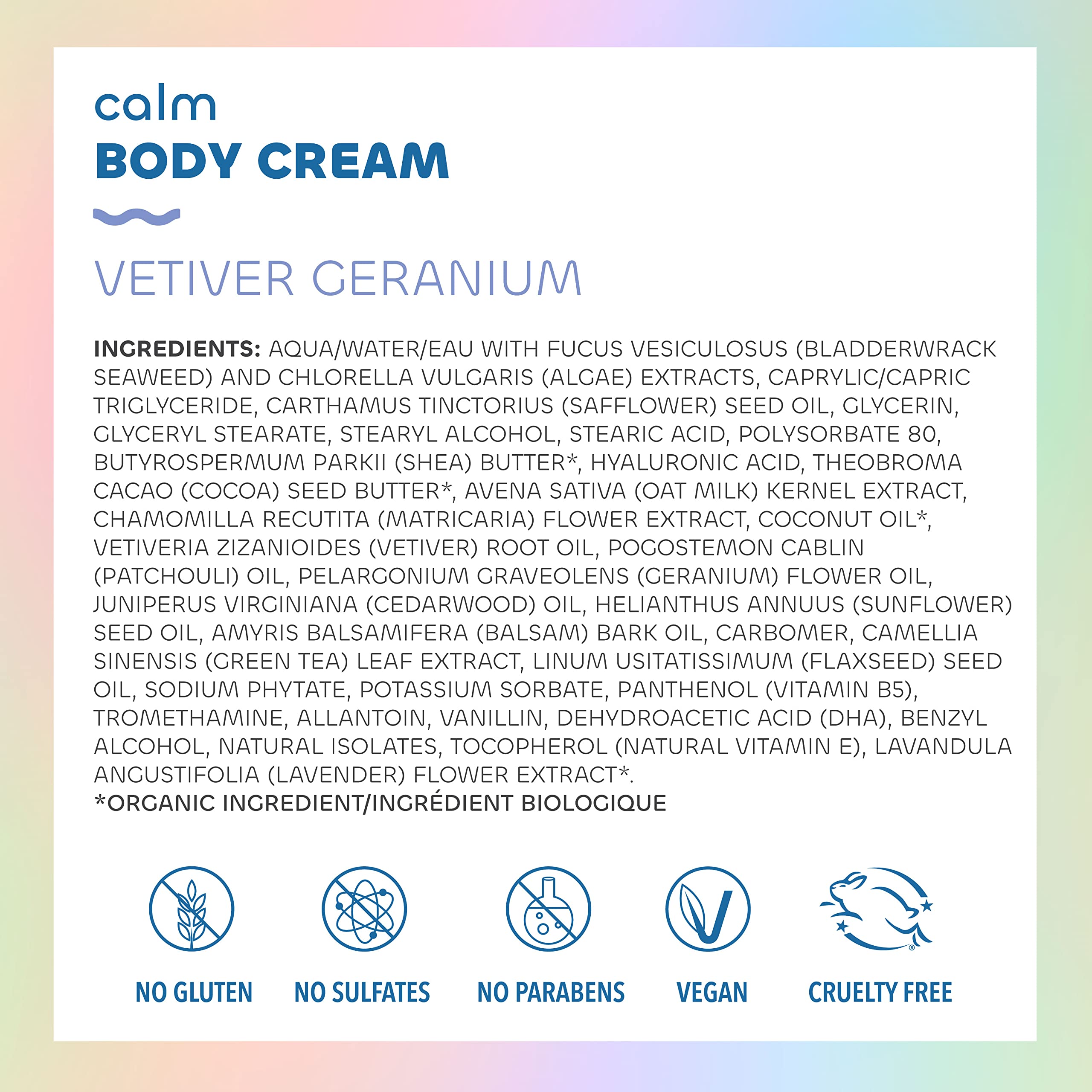Seaweed Bath Co. Calm Body Cream, Vetiver Geranium Scent, 6 Ounce, Sustainably Harvested Seaweed, Oat Milk, Chamomile