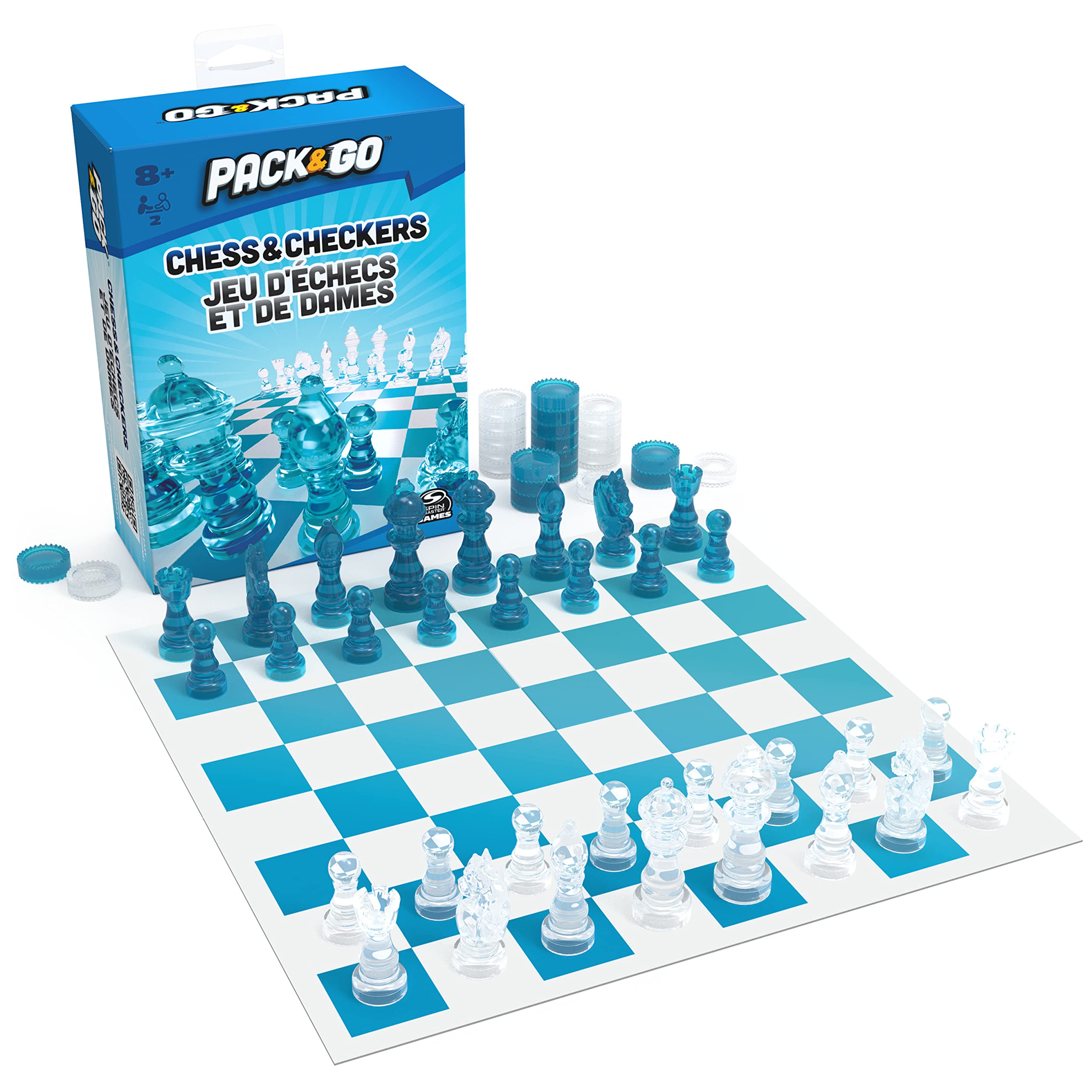 Spin Master Games Pack & Go Chess & Checkers Board Game from Spin Master Games Portable 2-Player Games Chess Board Chess Set for Adults and Kids Ages 8 and up
