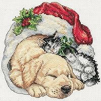 Dimensions 8826 Gold Collection Counted Cross Stitch Kit, Christmas Morning Pets, 18 Count White Aida, 6'' x 6''