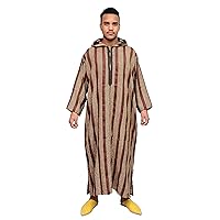 Moroccan Men Clothing Djellaba Handmade and Embroidered Breathable hooded Burgundy Stripe