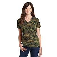 Port & Company Women's 5.4-oz 100% Cotton V-Neck Camo Tee. LPC54VC Military Camo XS