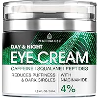 REMEDIAL PAX Eye Cream for Dark Circles and Puffiness, Bags Under Eyes Treatment, Anti-Aging Collagen Eye Cream for Wrinkles, Day & Night Caffeine Eye Cream with Niacinamide Dimethicone, Made in USA