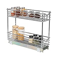 Household Essentials Narrow Sliding Cabinet Organizer, Two Tier Chrome Organizer, Chrome, Great for Slim Cabinets in Kitchen, Bathroom and More