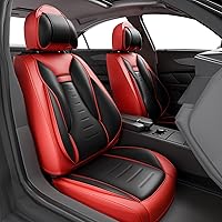 ASLONG 5PCS Angel Wings Front and Back Car Seat Covers Auto Interior Accessories with Water Proof Nappa Leather for Cars SUV Pick-up Truck Universal Comfortable and Breathable (Full Set, Martha Red)