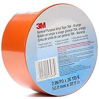 3M Vinyl Tape 764, General Purpose, 2 in x 36 yd, Orange, 1 Roll, Light Traffic Floor Marking, Social Distancing, Color Coding, Safety, Bundling