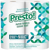 Amazon Brand - Presto! Flex-a-Size Paper Towels, 128 Sheet Family Roll, 2 Rolls (1 Packs of 2), 256 count, White