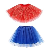 Simplicity Red Sequin and Royal Blue Women's Classic Elastic 3 Layered Tulle Tutu Skirt