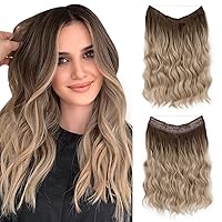 Black Hair Extensions,Synthetic Wigs Long Wavy Fish Line Hair Extensions Invisible With Clips (Color : 8TT16, Size : 16INCH)