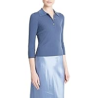 Vince Women's Ribbed Button 3/4 Sleeve Polo